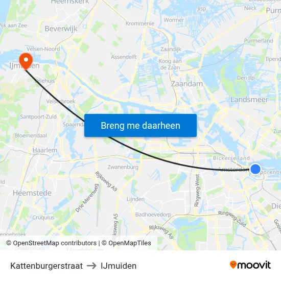 Kattenburgerstraat to IJmuiden map