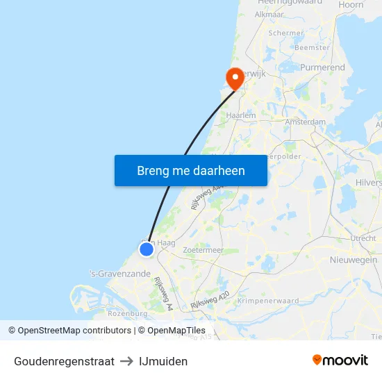 Goudenregenstraat to IJmuiden map