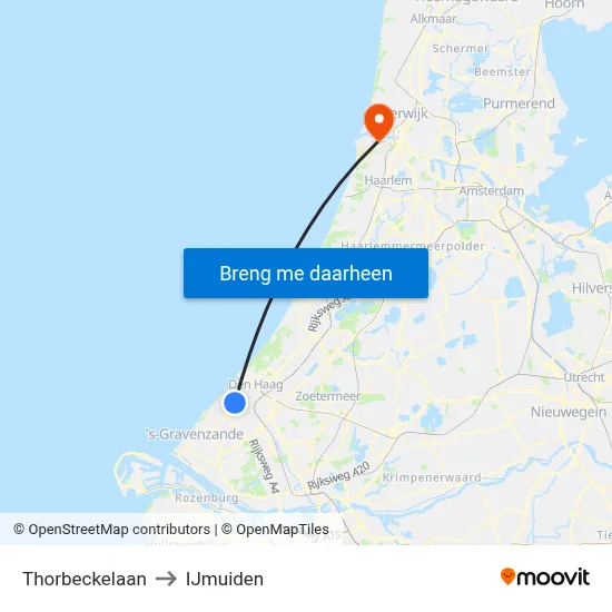 Thorbeckelaan to IJmuiden map