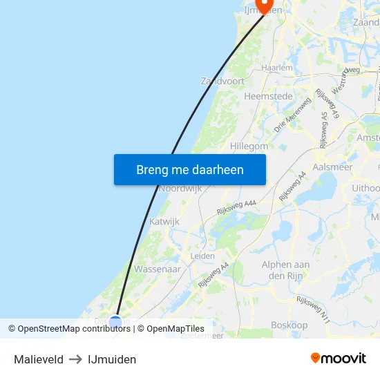Malieveld to IJmuiden map