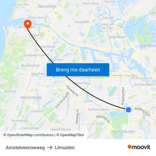 Amstelveenseweg to IJmuiden map