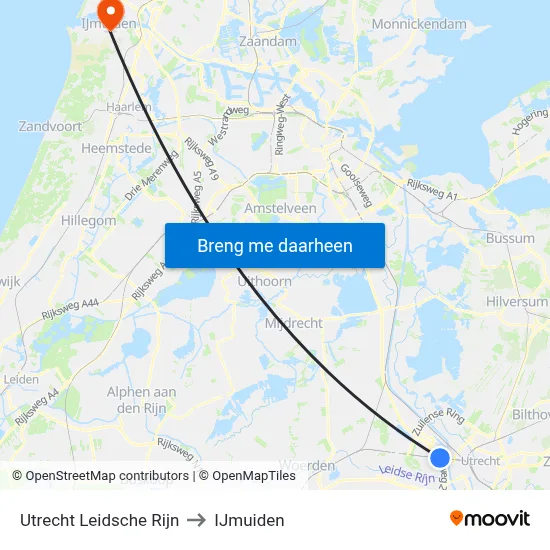 Utrecht Leidsche Rijn to IJmuiden map