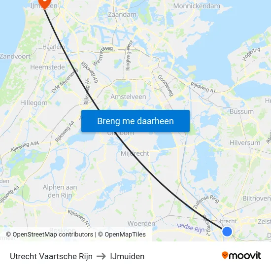Utrecht Vaartsche Rijn to IJmuiden map