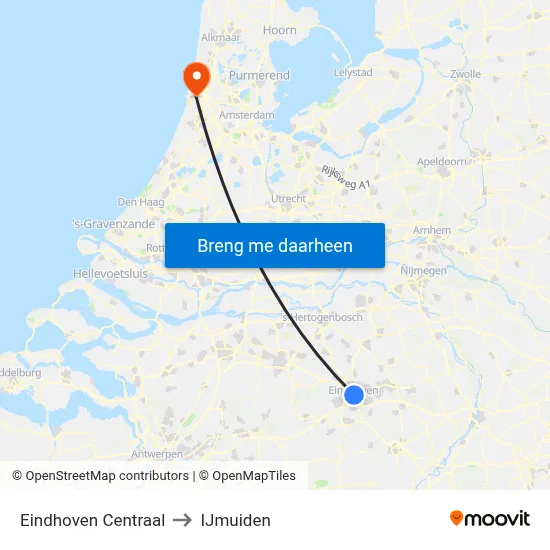 Eindhoven Centraal to IJmuiden map