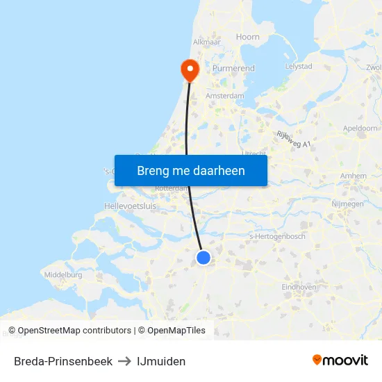 Breda-Prinsenbeek to IJmuiden map