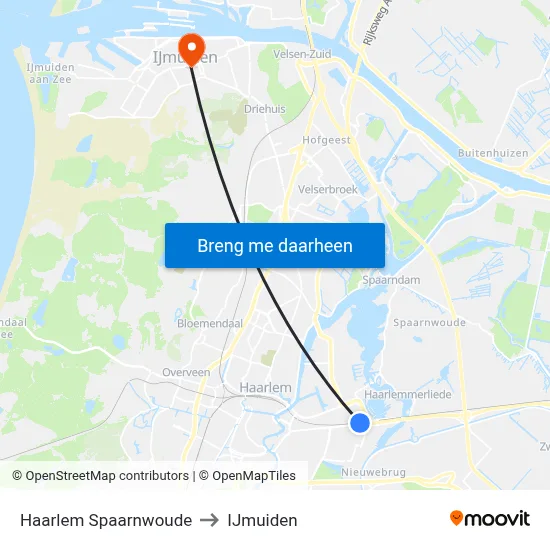 Haarlem Spaarnwoude to IJmuiden map