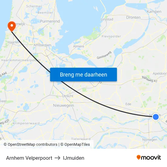 Arnhem Velperpoort to IJmuiden map