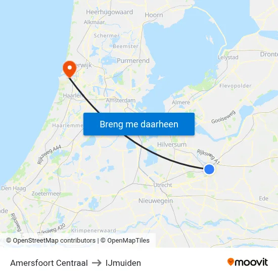Amersfoort Centraal to IJmuiden map