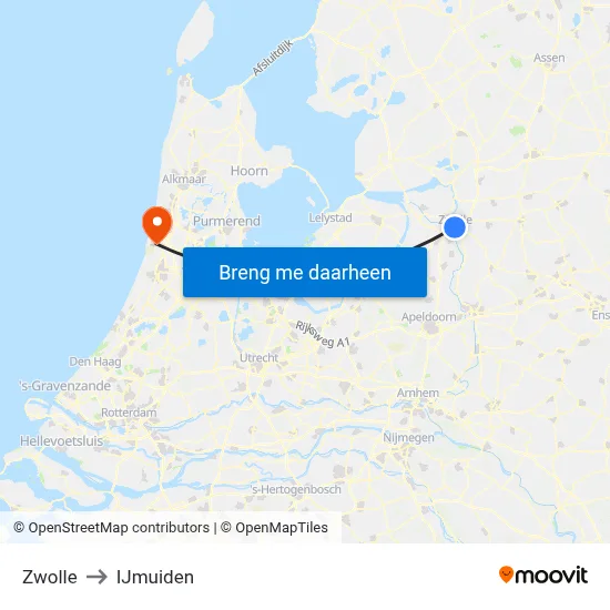 Zwolle to IJmuiden map