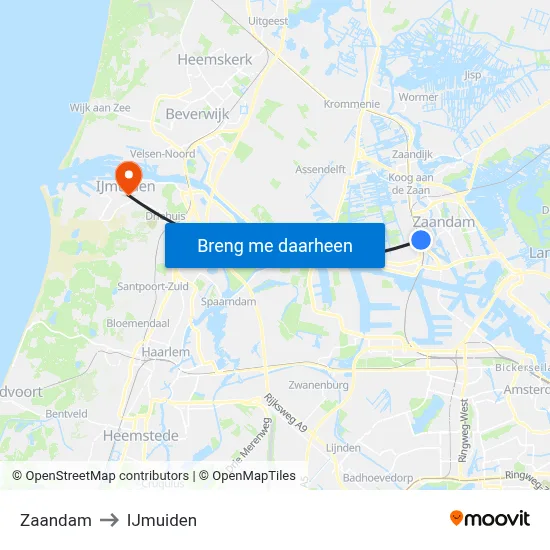 Zaandam to IJmuiden map