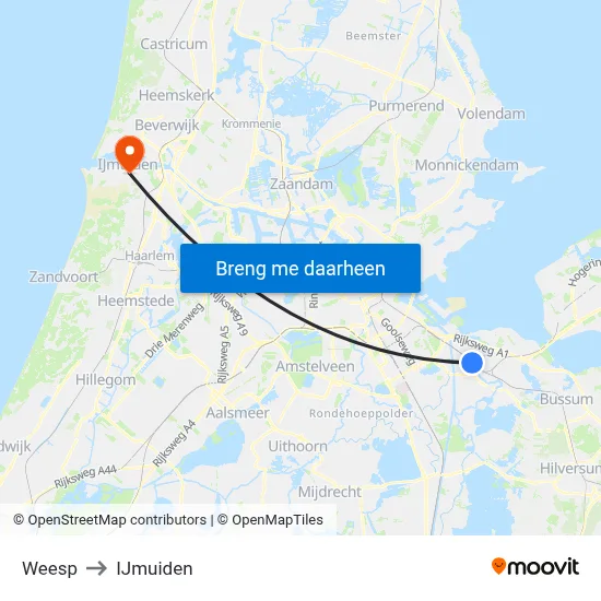Weesp to IJmuiden map
