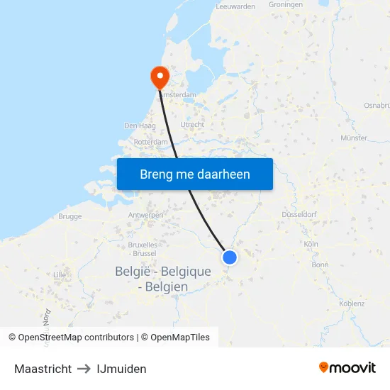Maastricht to IJmuiden map