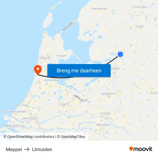Meppel to IJmuiden map