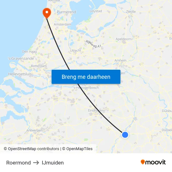 Roermond to IJmuiden map