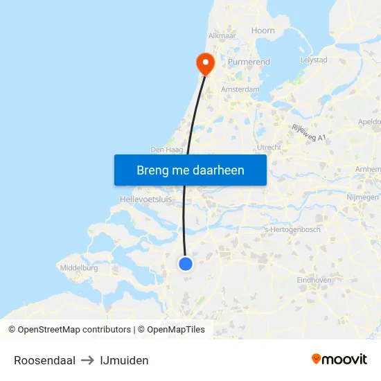 Roosendaal to IJmuiden map