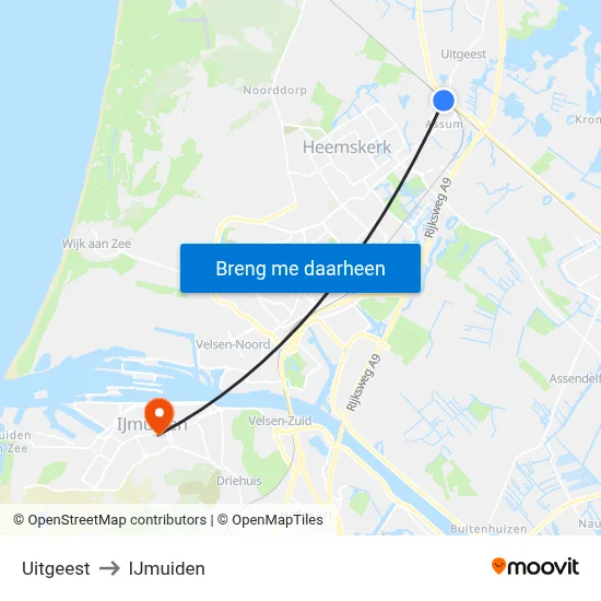 Uitgeest to IJmuiden map