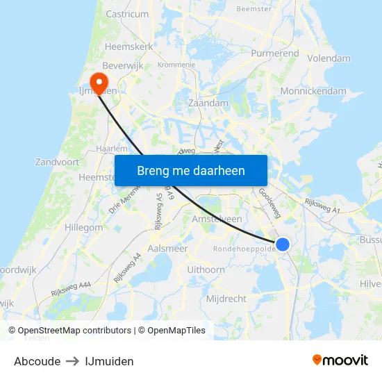 Abcoude to IJmuiden map