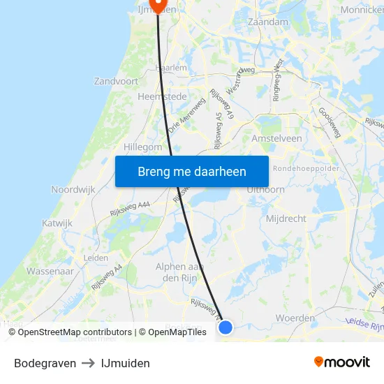 Bodegraven to IJmuiden map