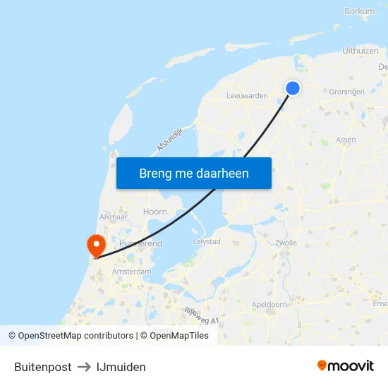 Buitenpost to IJmuiden map