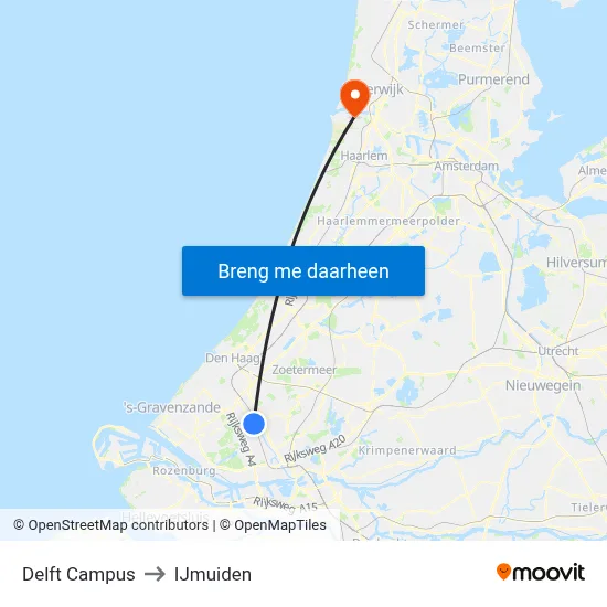Delft Campus to IJmuiden map