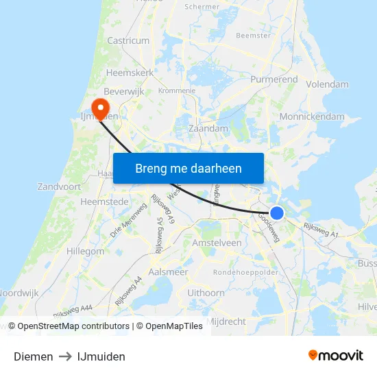 Diemen to IJmuiden map