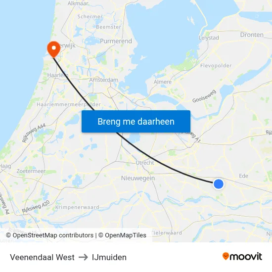 Veenendaal West to IJmuiden map