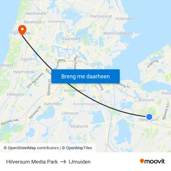 Hilversum Media Park to IJmuiden map