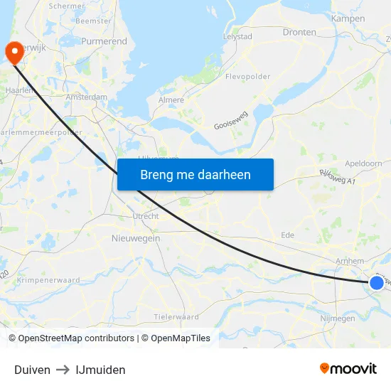 Duiven to IJmuiden map