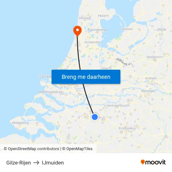 Gilze-Rijen to IJmuiden map
