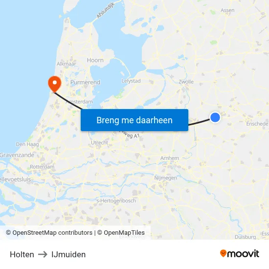 Holten to IJmuiden map