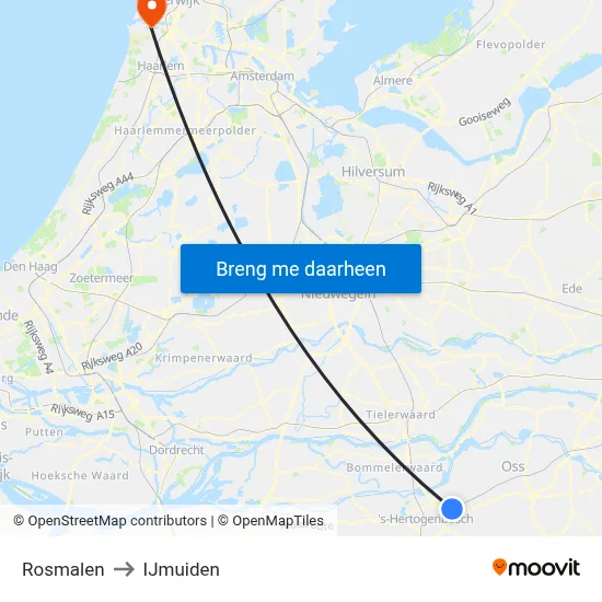 Rosmalen to IJmuiden map