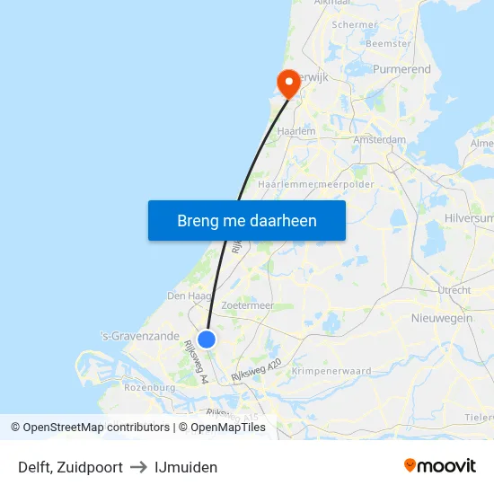 Delft, Zuidpoort to IJmuiden map