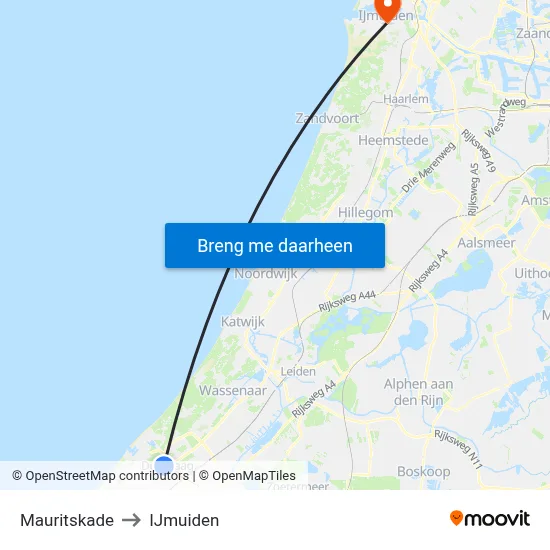 Mauritskade to IJmuiden map