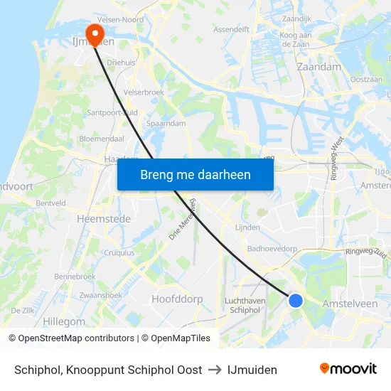 Schiphol, Knooppunt Schiphol Oost to IJmuiden map