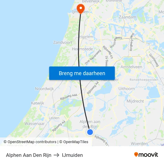 Alphen Aan Den Rijn to IJmuiden map