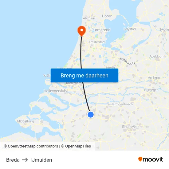 Breda to IJmuiden map
