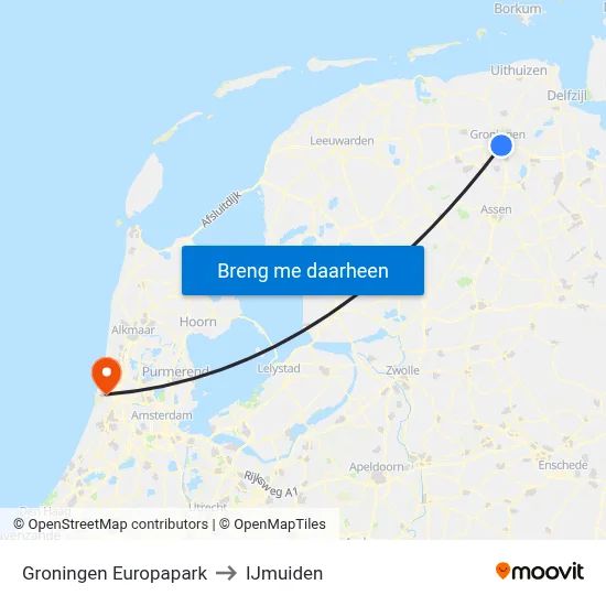 Groningen Europapark to IJmuiden map