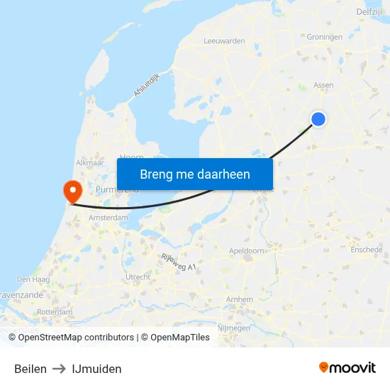 Beilen to IJmuiden map