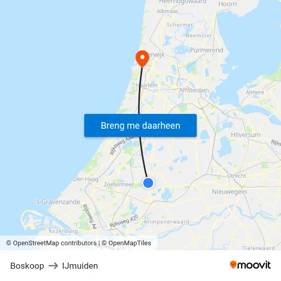 Boskoop to IJmuiden map