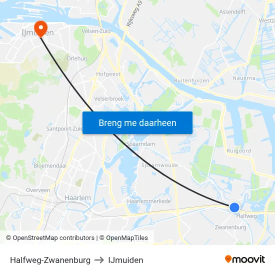 Halfweg-Zwanenburg to IJmuiden map