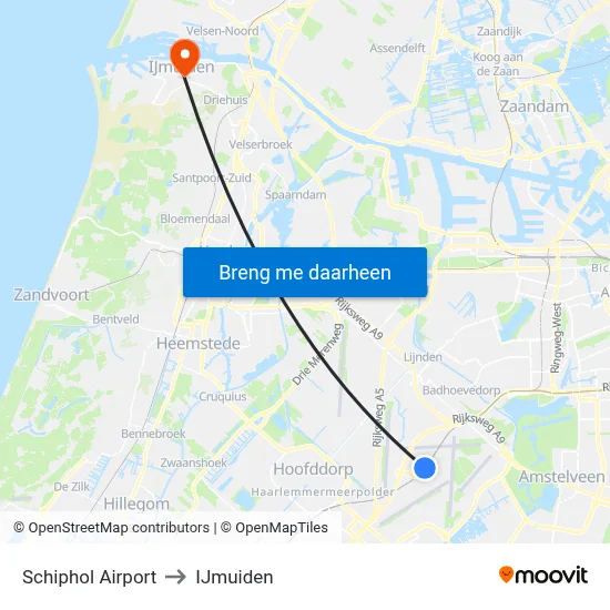 Schiphol Airport to IJmuiden map