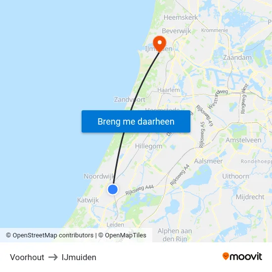 Voorhout to IJmuiden map