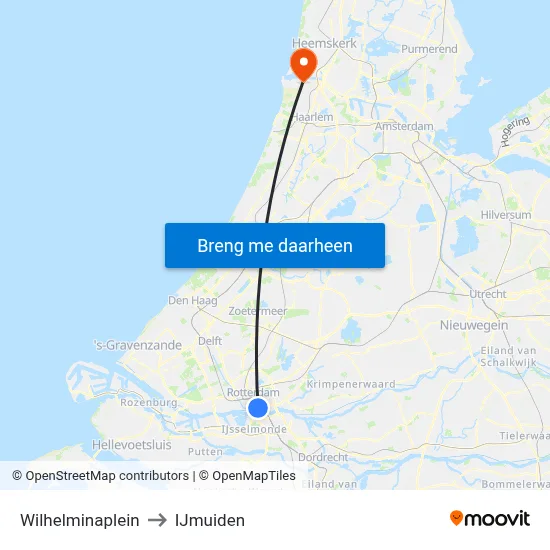 Wilhelminaplein to IJmuiden map
