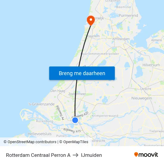 Rotterdam Centraal Perron A to IJmuiden map