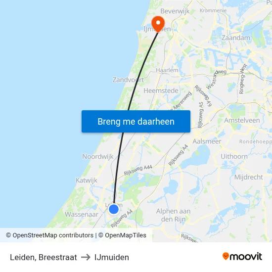 Leiden, Breestraat to IJmuiden map