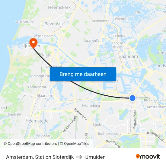 Amsterdam, Station Sloterdijk to IJmuiden map