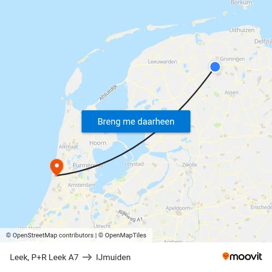 Leek, P+R Leek A7 to IJmuiden map