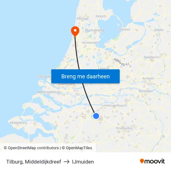 Tilburg, Middeldijkdreef to IJmuiden map