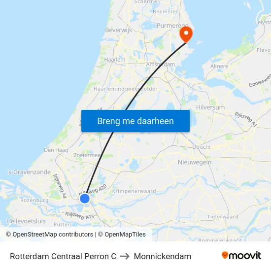Rotterdam Centraal Perron C to Monnickendam map