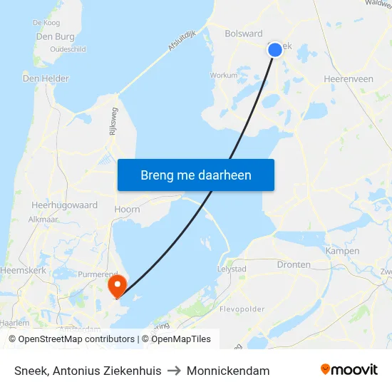 Sneek, Antonius Ziekenhuis to Monnickendam map